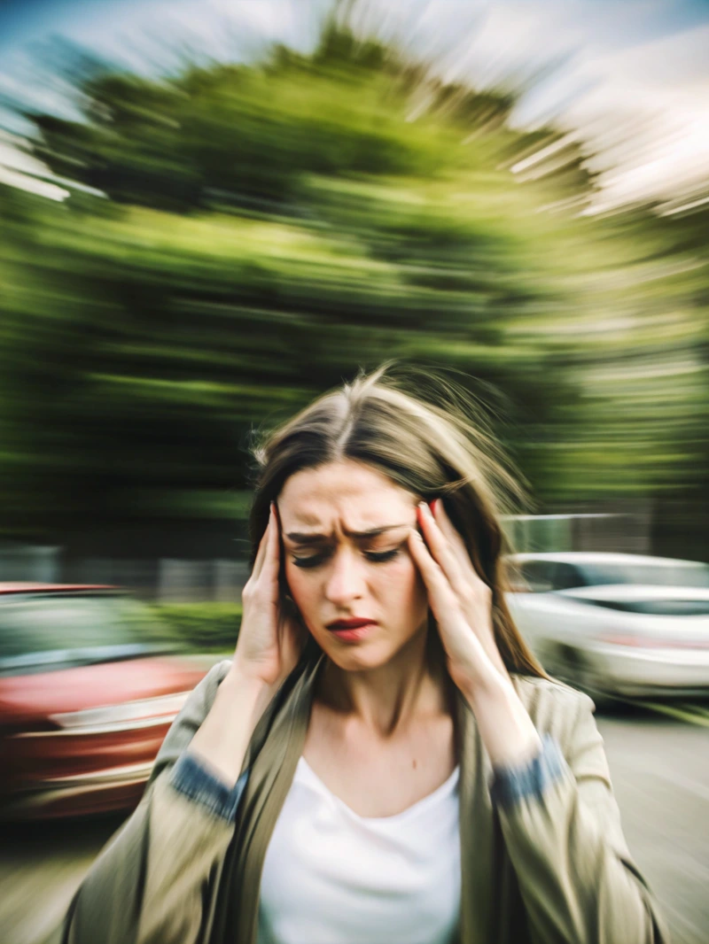 Mujer con dolor de cabeza sujetándose la sien, representando la ansiedad ante una operación en contra
