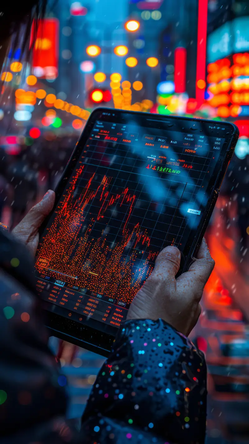 Empresario revisando gráficos de bolsa en una tableta como primer paso en el trading algorítmico